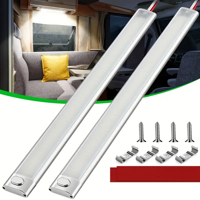 Barra de luz interior para vehículos, 2 uds./4 uds., 10W, 12V, 24V, luz de techo con interruptor para coches, camiones de carga, caravanas, barcos, vehículos recreativos, iluminación interior