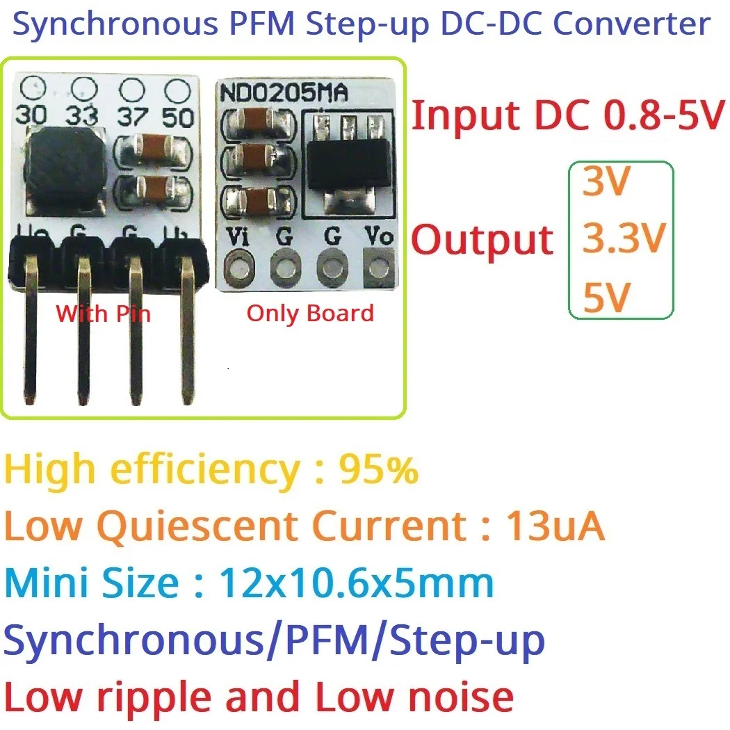 Mini High Efficiency Low Quiescent Synchronous PFM Step-up DC-DC Converter 1.2V 1.5V 2.5V 3.7V 4.2V To 3V 3.3V 5V Boost Module