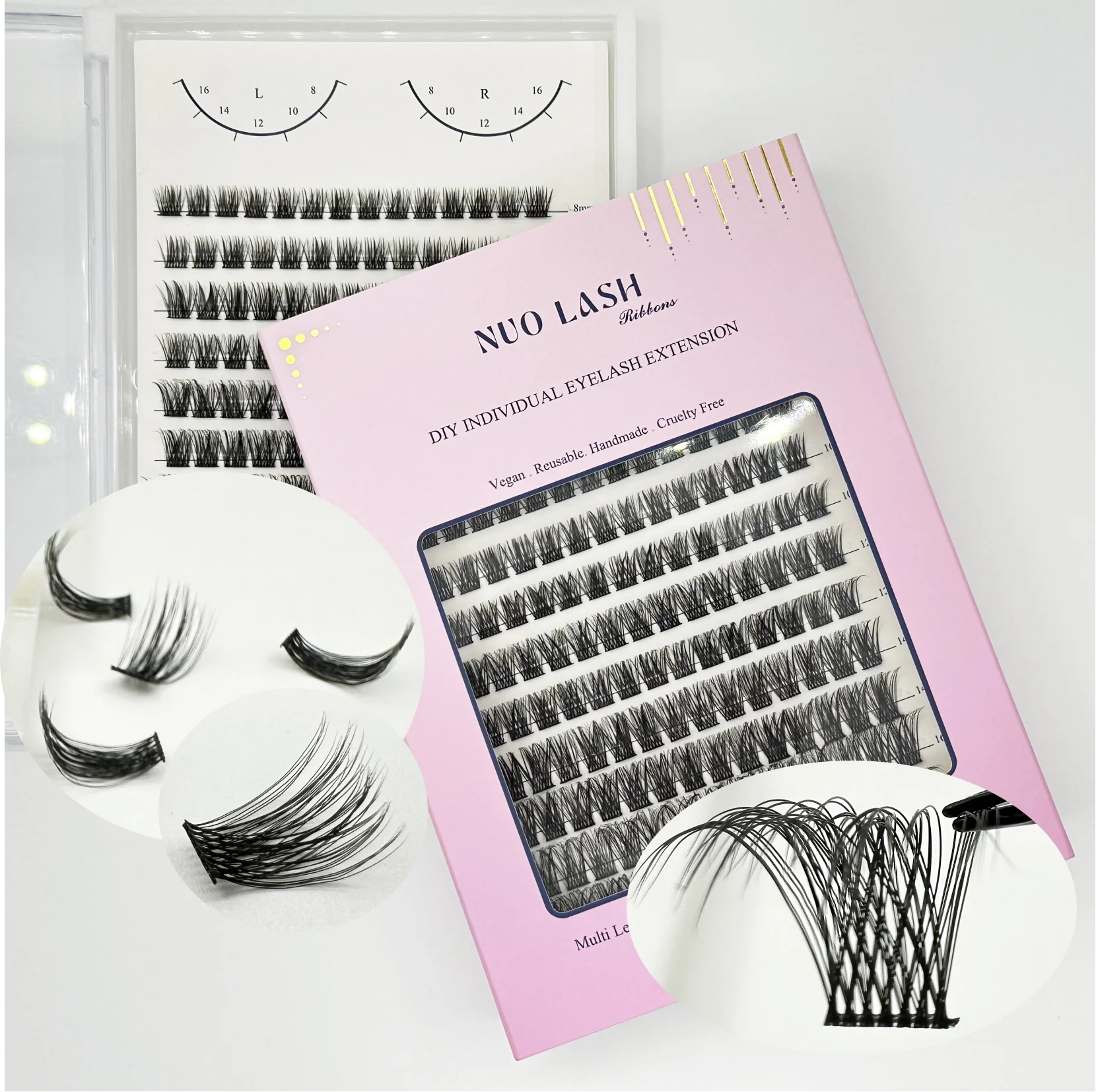 Nuo DIY Cluster Lashes Individual Eyelash Extension 3D Russian Clusters Volume Faux Mink Bundle Eyelashes Mix Length Wisp Fluffy