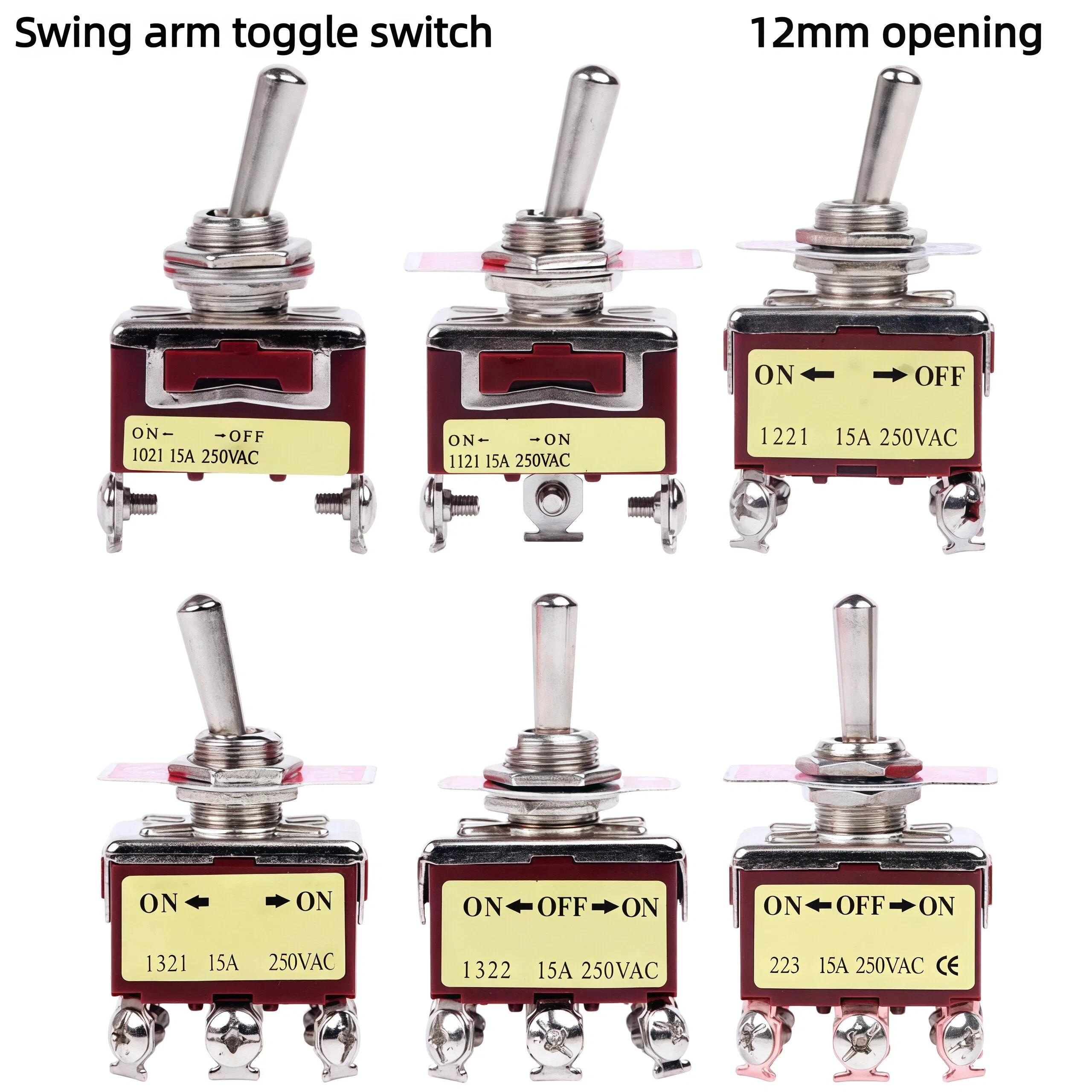 

1PCS, high-end toggle rocker switch, 2/3/4/6/8/9/12 pins, momentary/latching, silver contact copper pins, 12mm, 250V 15A