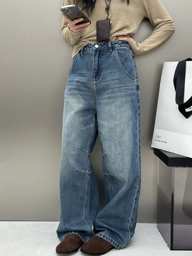 

Джинсы Bodhl 2025: Новые модные женские джинсы с высокой талией и широкими штанинами, 3D-крой, эффект похудения, длинные брюки, синие