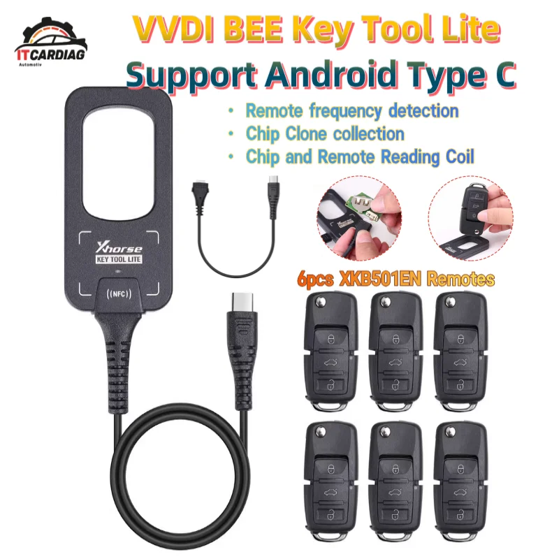 Xhorse VVDI BEE Key Tool Lite Frequency Detection Transponder Clone with 6 XKB501EN and 4D4C ID48 Super Chips Support Android