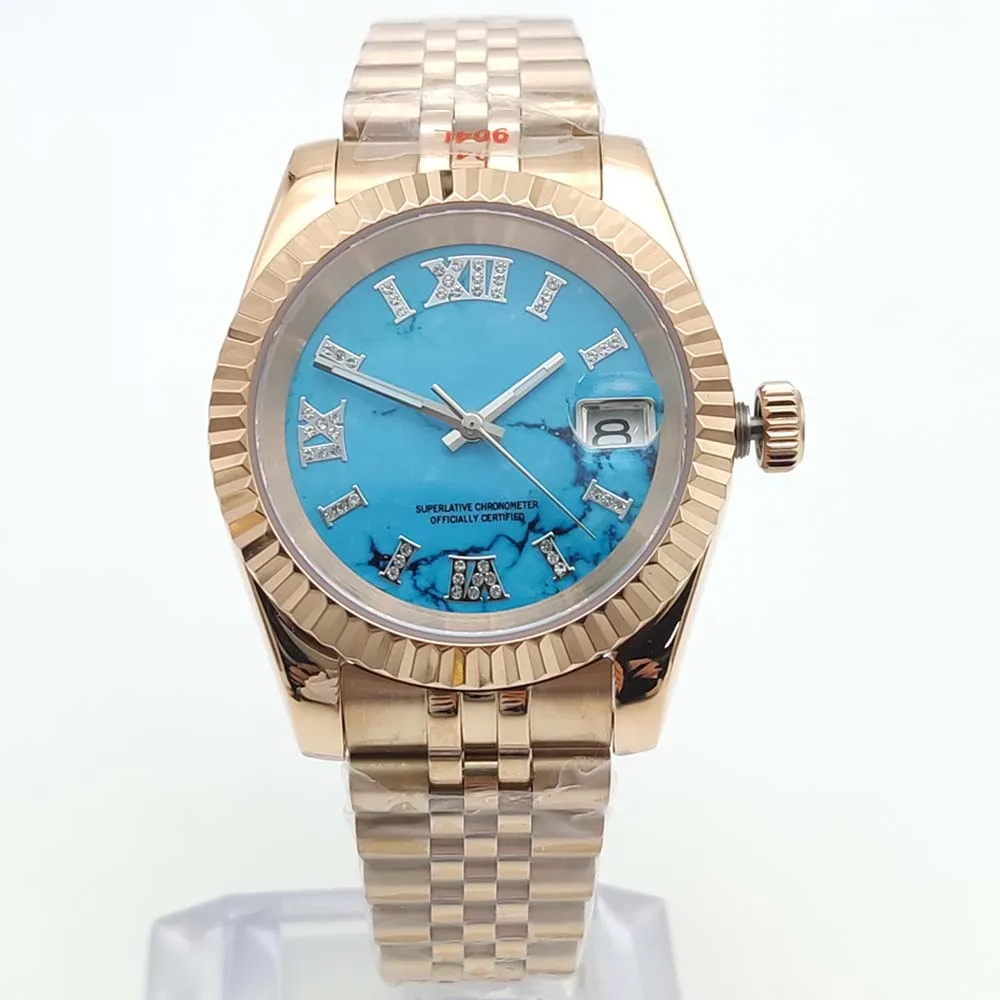 New Rose Gold 39mm NH35 Men's Watch Sapphire Glass 316L Stainless Steel Case Transparent Case back C3 Luminous Waterproof