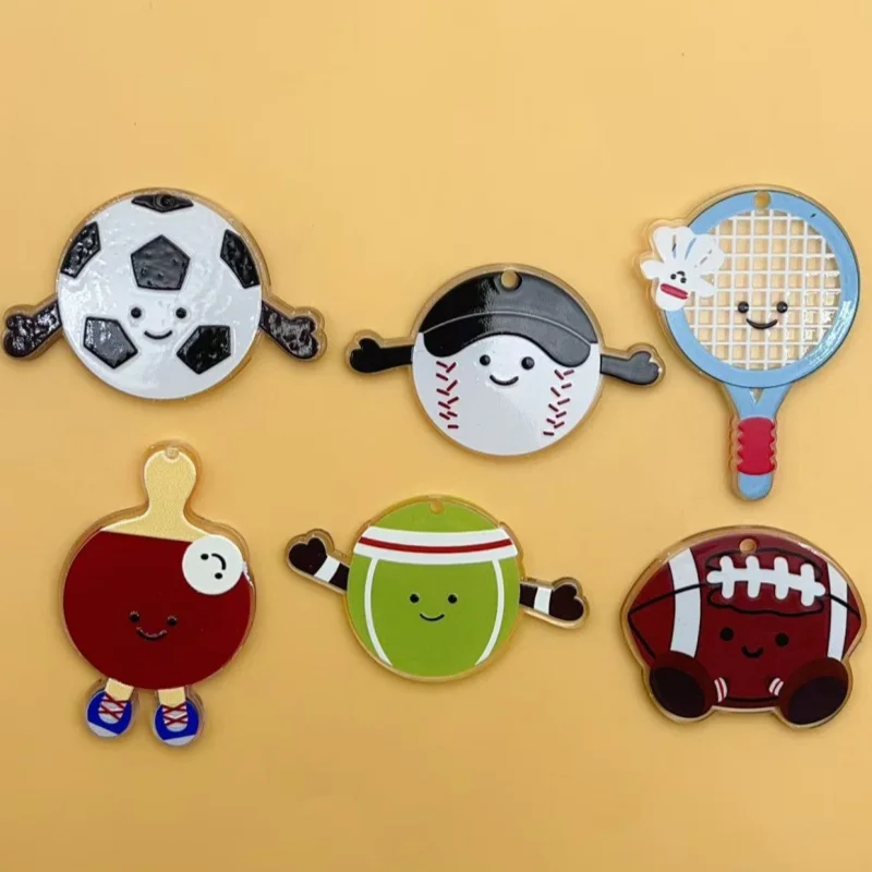 10Pcs Acrylic rugby football badminton racket charm For Bracelet Key Chain Necklace Pendant DIY Jewelry Making Accessories