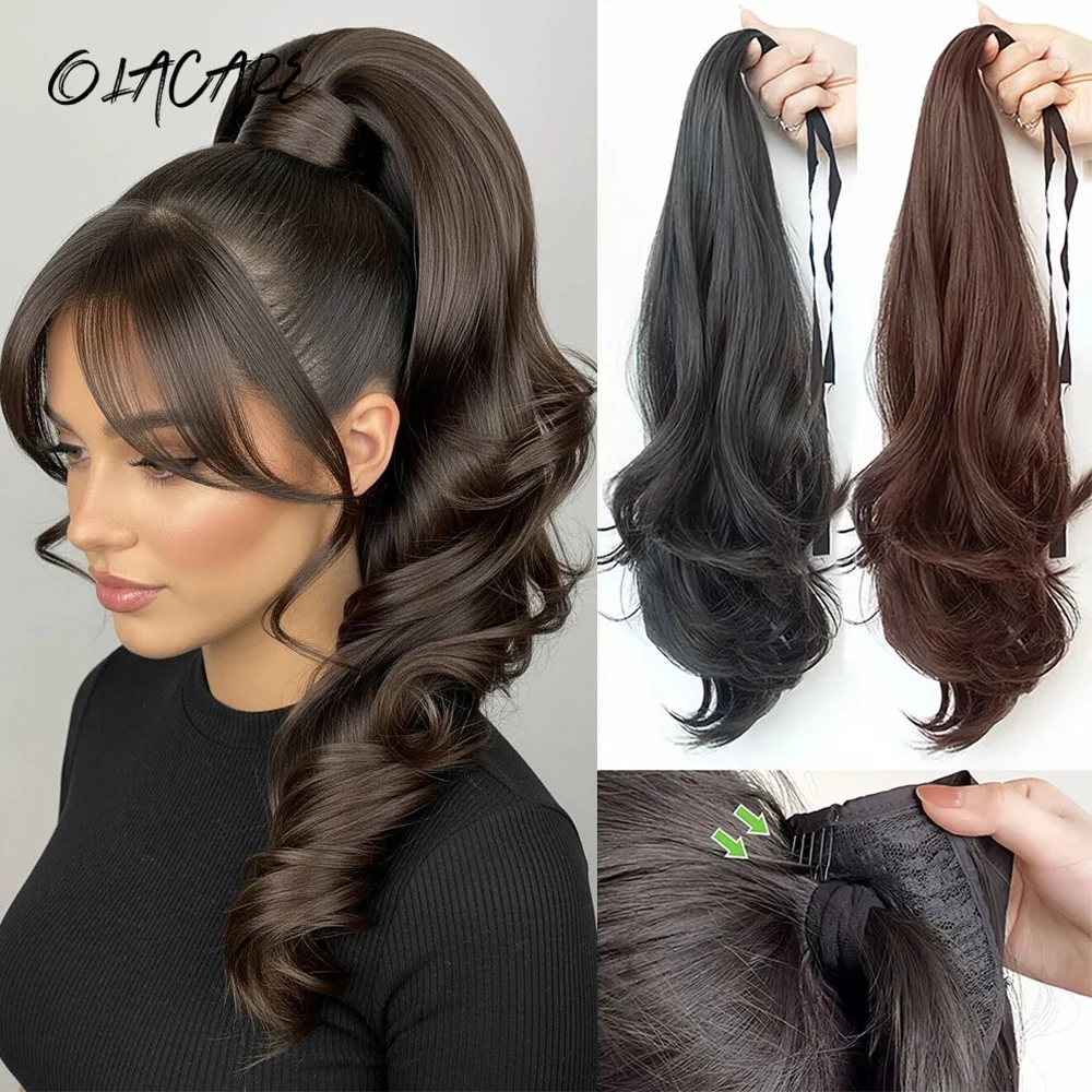 OLACARE Synthetic Long Wavy Curly Pear Flower Hair Strap-type Curly Wig Ponytail Female Synthetic Fluffy Natural Shopping Wear