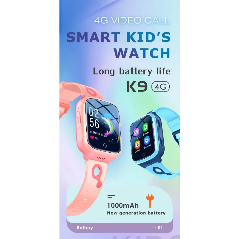 Videoanruf-Telefonuhr K9 4G Kinderuhr mit 1000 mAh Akku GPS Wifi Standort SOS Call Back Monitor Smart Watch Kinder