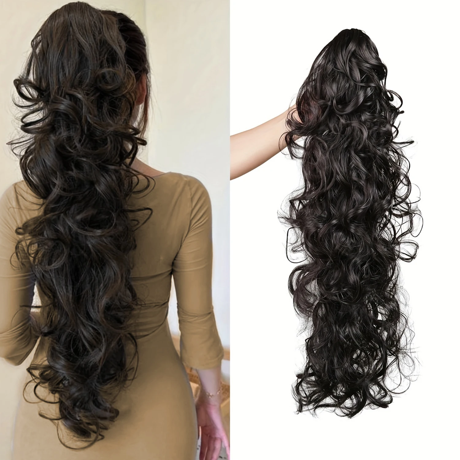 

Synthetic Claw Clip Ponytail Extensions For Woman, Long Curls, Water Wave, Natural Wave Synthetic Ponytail Extension,Multi-color