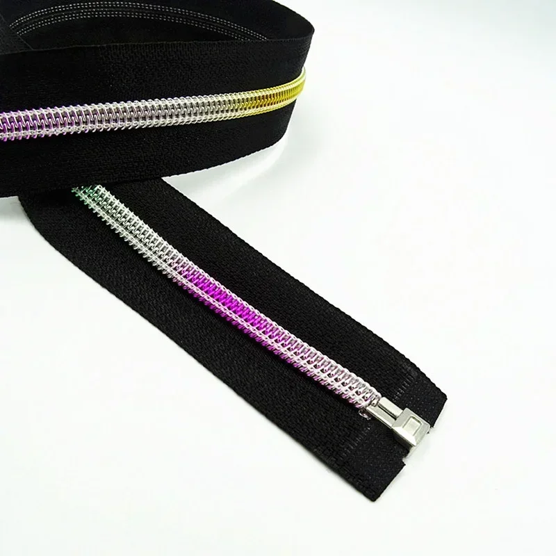 5pcs (50cm-90cm) 5# Bulk Nylon Open End Zipper Colorful Tooth Gradient Zippers for Sewing Luggage