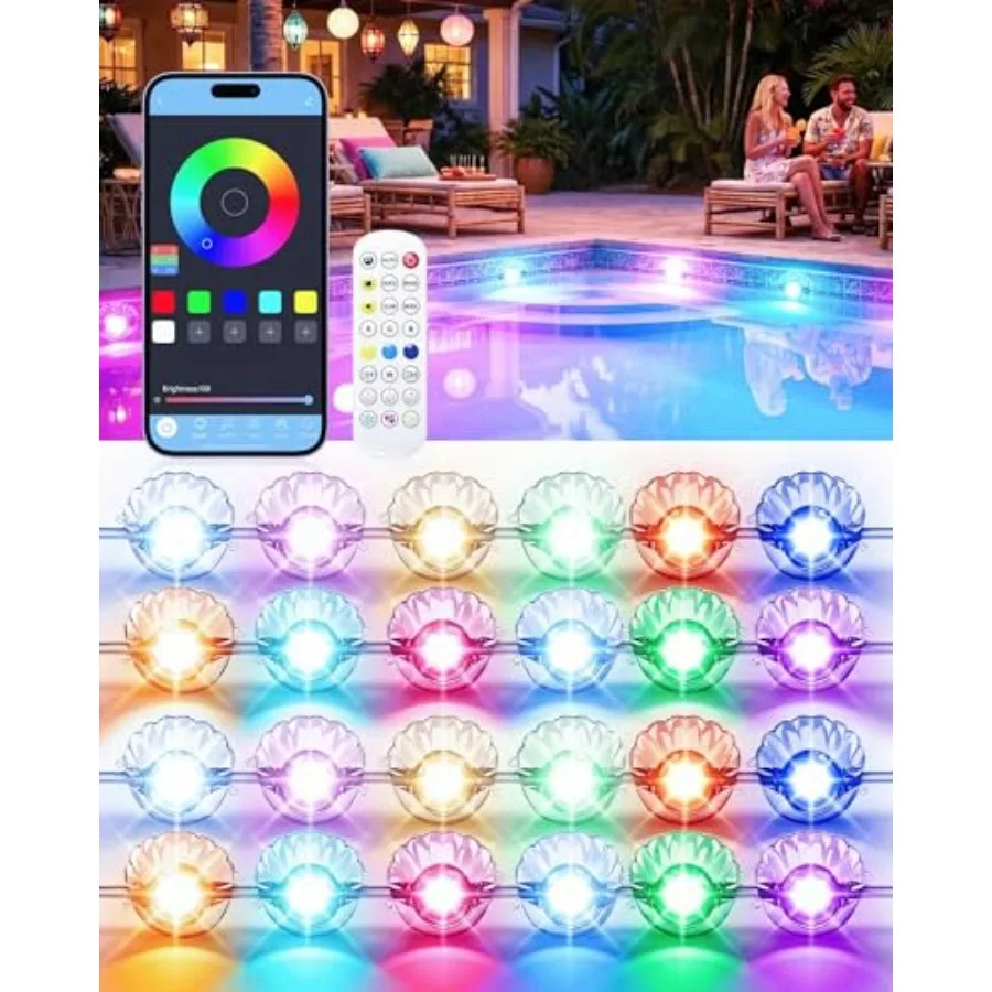 Swimming Pool Lights for Above Ground and Inground Pools, RGB+IC LED, Submersible Permanent, 16M Colors, Music Sync, App/Remote