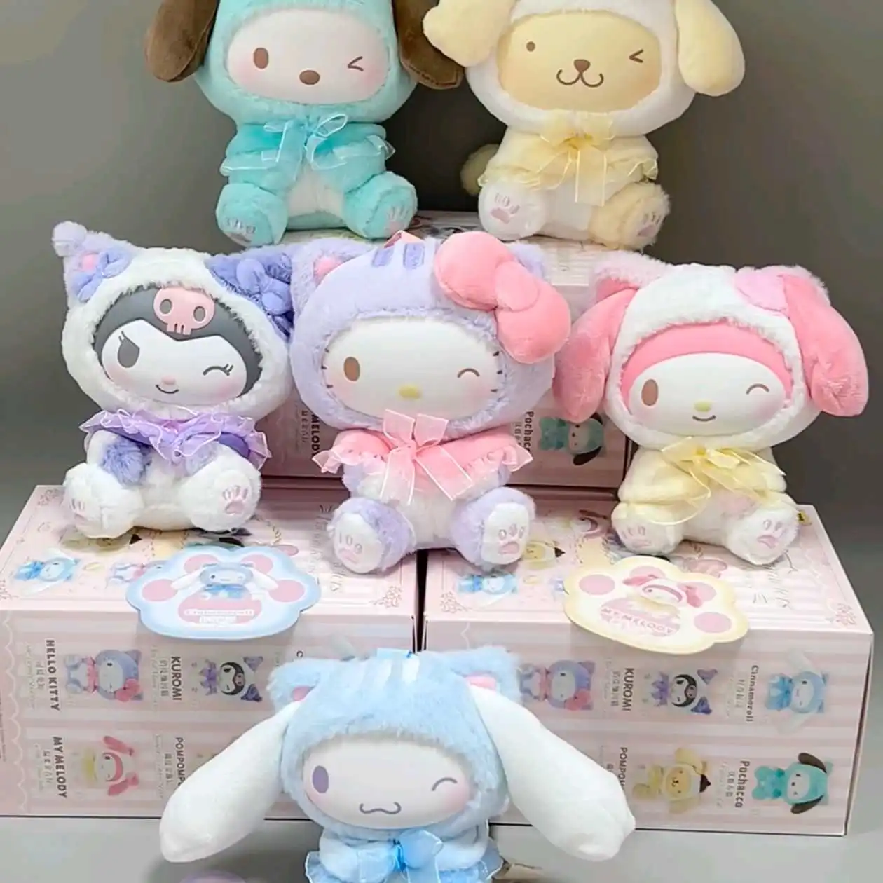 

Sanrio Characters Vinyl Face Pendant Blind Box Play With Kittens Series Anime Peripheral Kuromi Melody Doll Children Gifts