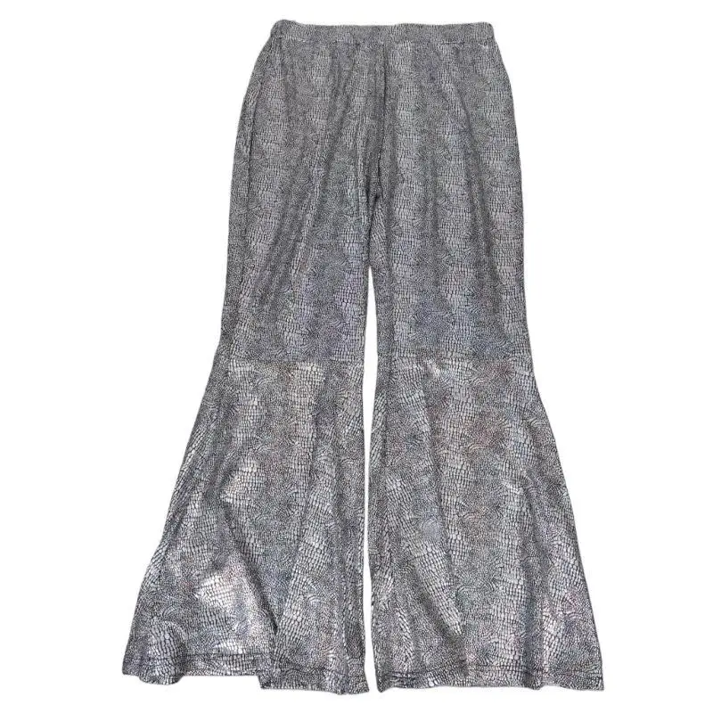 39BB 여성용 스팽글 플레어 바지 반짝 이는 하이 웨이스트 레그 벨 하단 글리터 바지 Night Out Clubwear