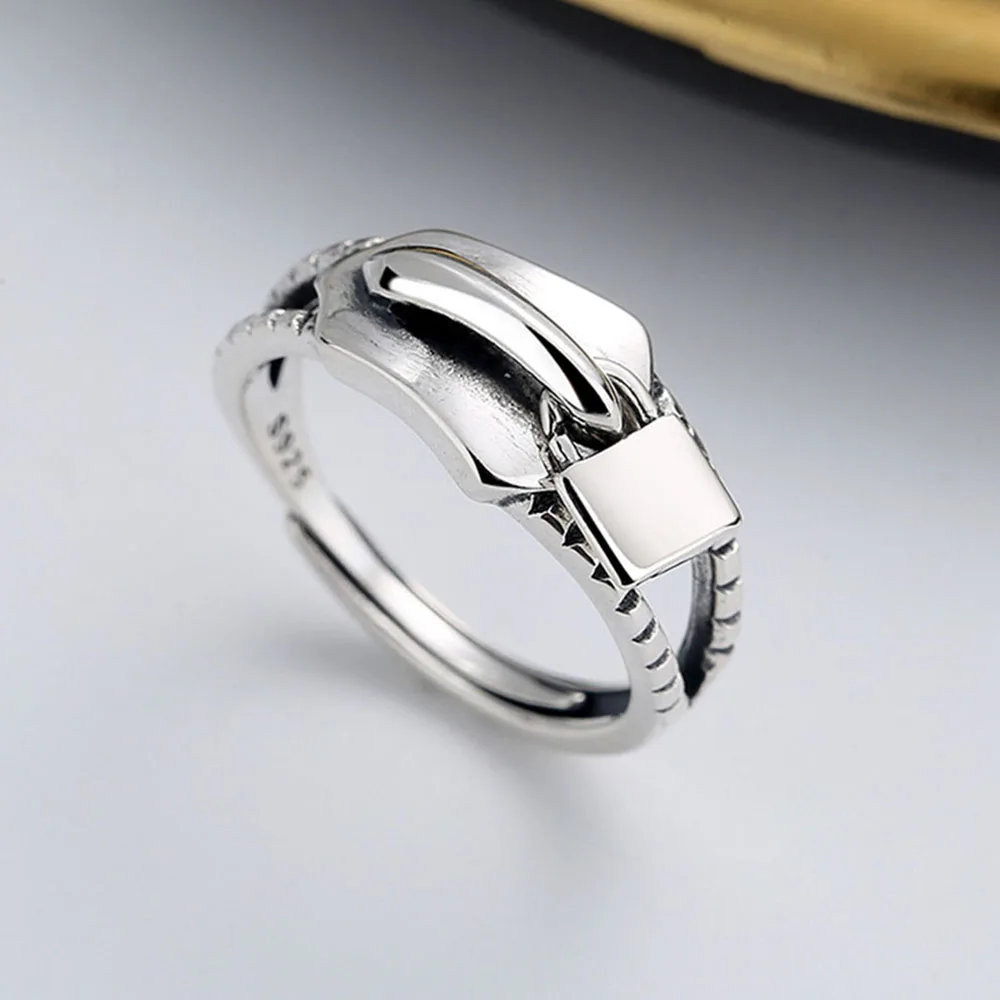 Zipper Lock Ring S925 Sterling Silver European and American Style Creative Hip Hop Trend Versatile Sweet Cool Food Ring Female