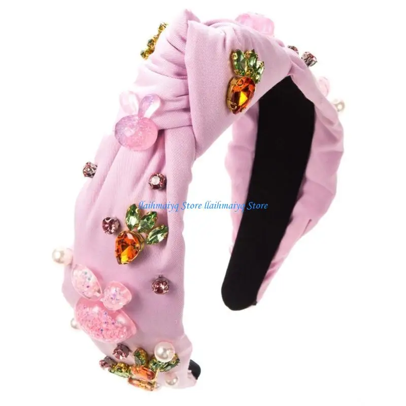 

573B Glass Bead Drilled Headband Face Washing Hairband Female Knotted Wide Hairband