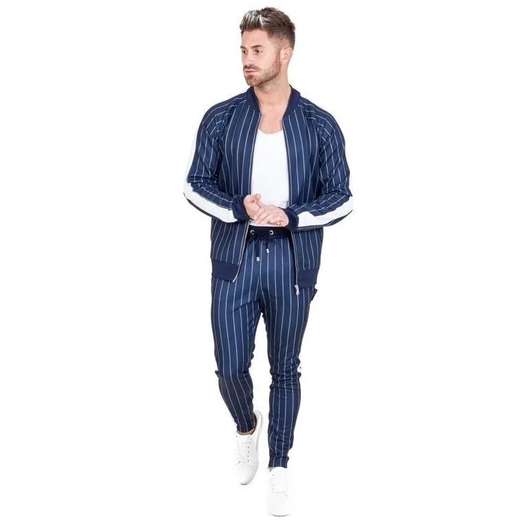 Fashion Man Clothing Striped Zipper Tracksuit Fashion Sets Sportwear Athletic Sets