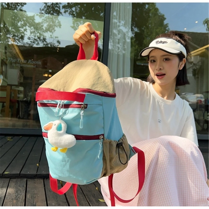 Mochila coreana nailon Color contrastante, bolsa libros multifuncional capacidad para estudiantes con para y