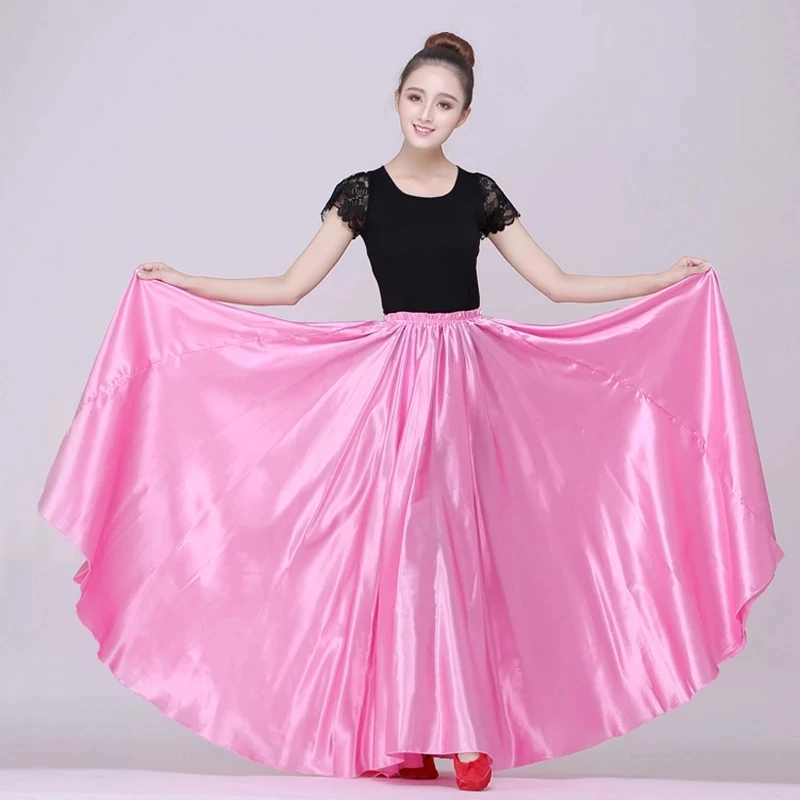 New Team Stage Performance Bally Dancing Costumes for Adult Woman Big Swing Satin Silk Gypsy Spanish Flamenco Skirt 10colors