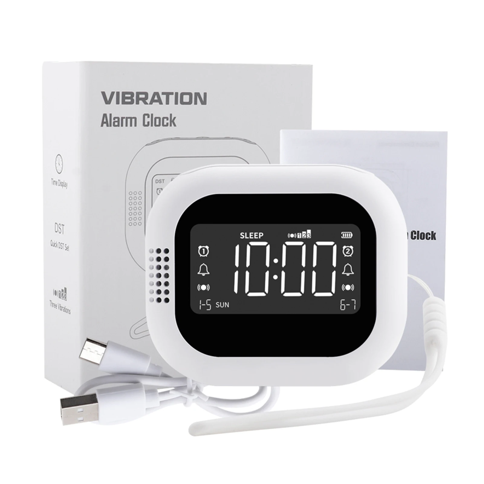 LED Display Vibration Alarm Clock Rechargeable White Noise Natural Sound Multifunctional Clock Deep Sleep Digital Clock