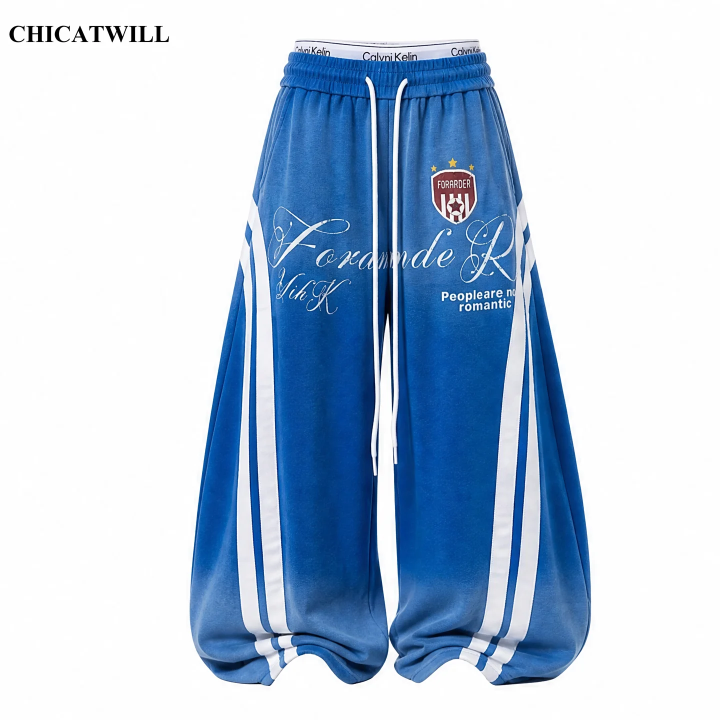 CHIC Streetwear Baggy Pants for Women American Retro Letter Gradient Stripes Straight Pants Casual Sport LooseWide Leg Trousers