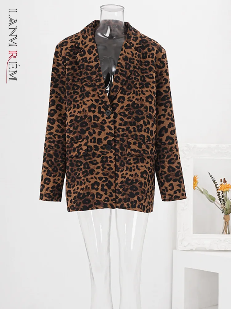 

LANMREM Leopard Print Blazers Women Notched Collar Single Breasted Coat With Pockets Office Lady Chic Clothing 2024 New CP6A0010