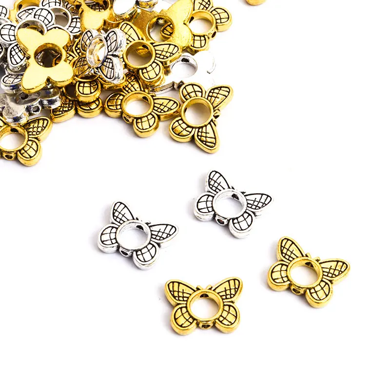 10Pcs Mental Color Plated Butterfly Loose Bead Alloy Spacer Large Hole Bead DIY Making Funny Earring Braclet Jewelry Accessory