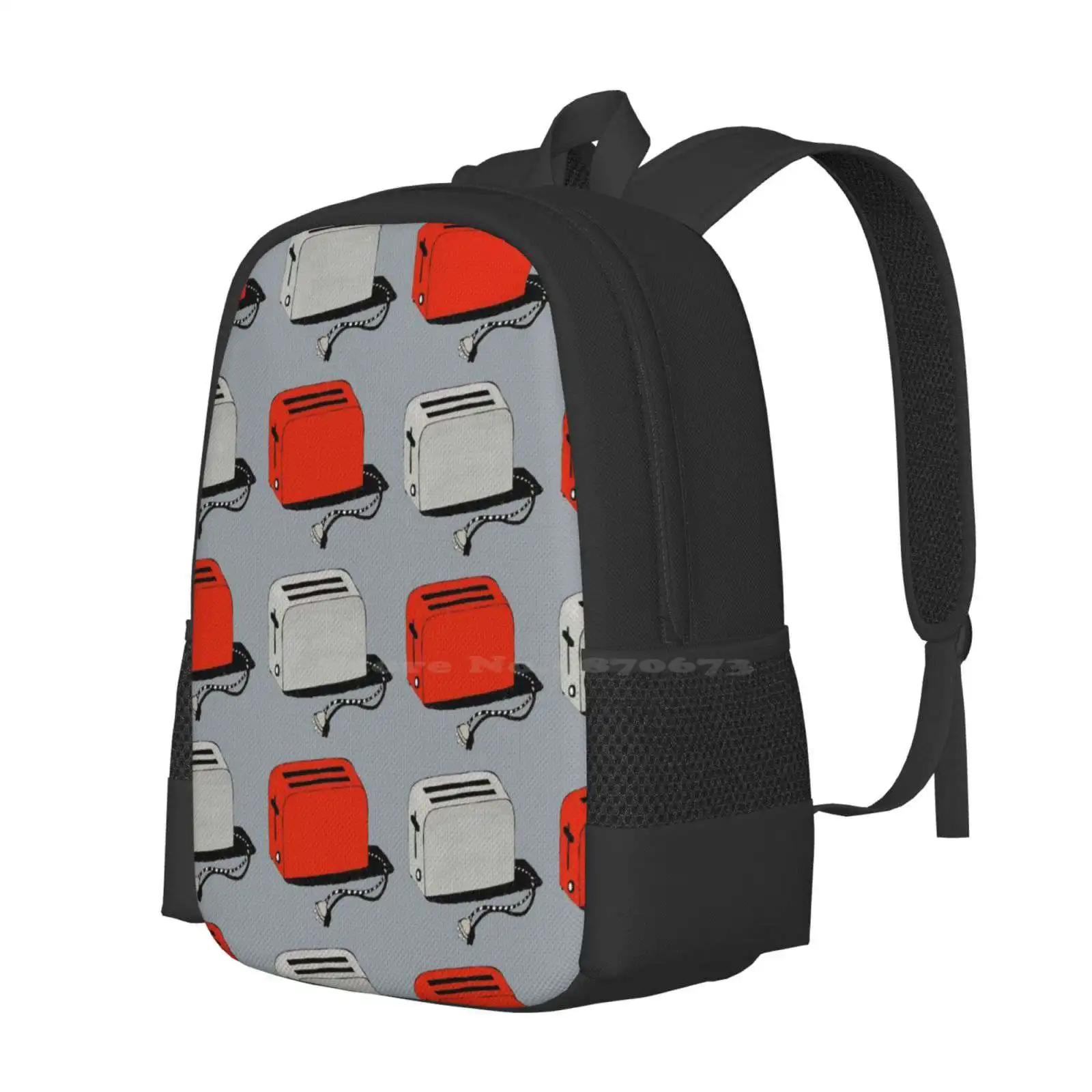 Toaster (Red & Grey) Hot Sale Schoolbag Backpack Fashion Bags Toaster Kitchen Breakfast Red Grey Gray Pattern