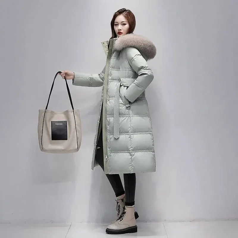

High end Fox fur collar White duck down Jacket For women 2026 Winter New Fashion Hooded Down Coats Female Warm Parka Overcoat