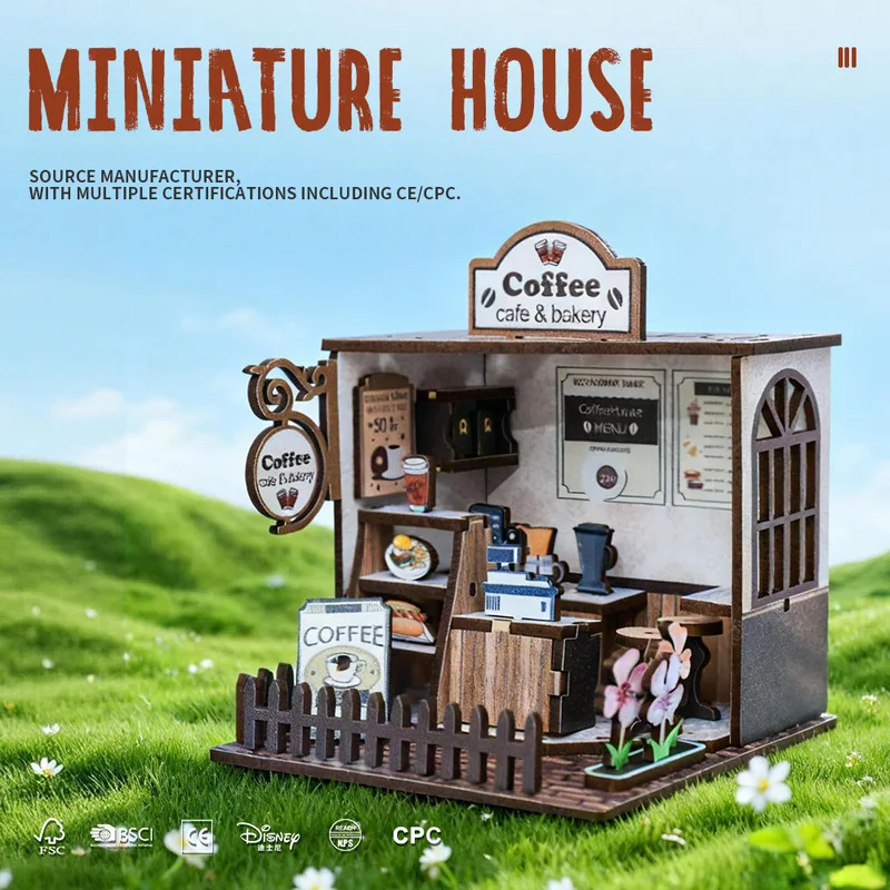 

Новый маленький дом «сделай сам», кофейня, 3D деревянный собранный кукольный дом, оригинальный микродом ручной работы «сделай сам»
