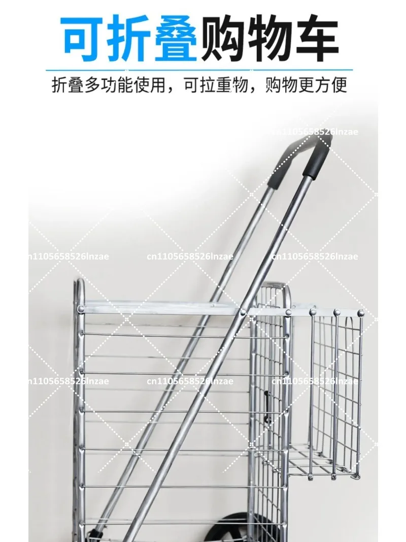 White 4 Wheel Utility Cart Heavy Duty Steel Frame Folding Cart for Grocery Shopping Laundry Transport