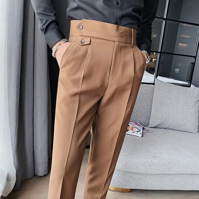 Pantalones de traje para hombre, pantalones de vestir ajustados, informales, de negocios, ropa de calle, ropa Formal Social, primavera 2023, 36