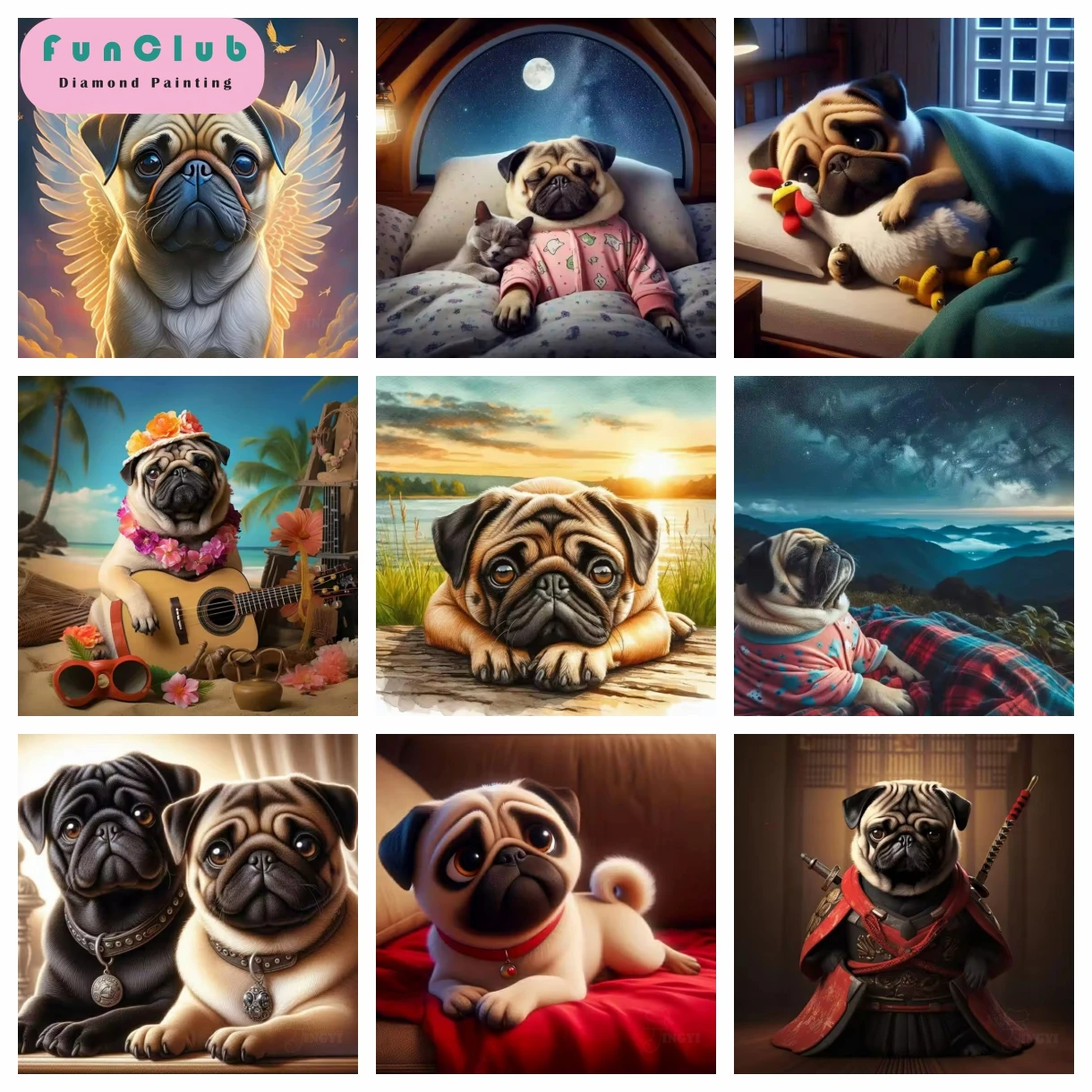 Kit de pintura de diamante 5D de Pug holandés, arte de cachorro lindo, retrato artístico, bordado de diamantes artesanal, mosaico de diamantes de imitación, decoración del hogar, regalo artesanal