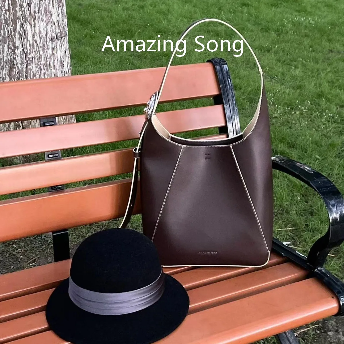 

Amazing Song Large Bucket Tote - Vegan Leather Shoulder Bag for Women, Spacious Work & Travel Purse
