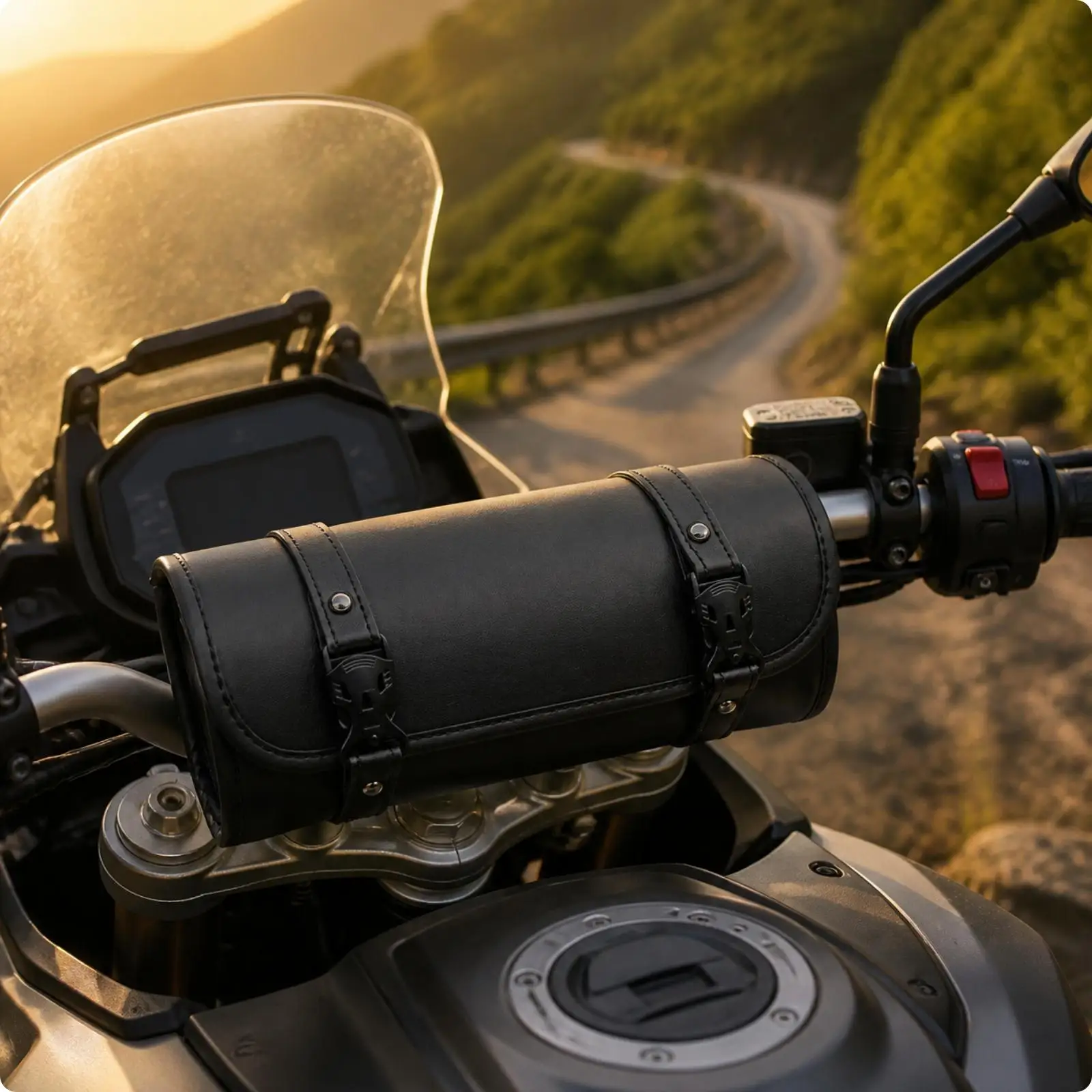 Waterproof Motorcycle Pouch EVA Material Cylindrical Storage Bag Mountable Handlebar Accessory for Tools and Small Gear