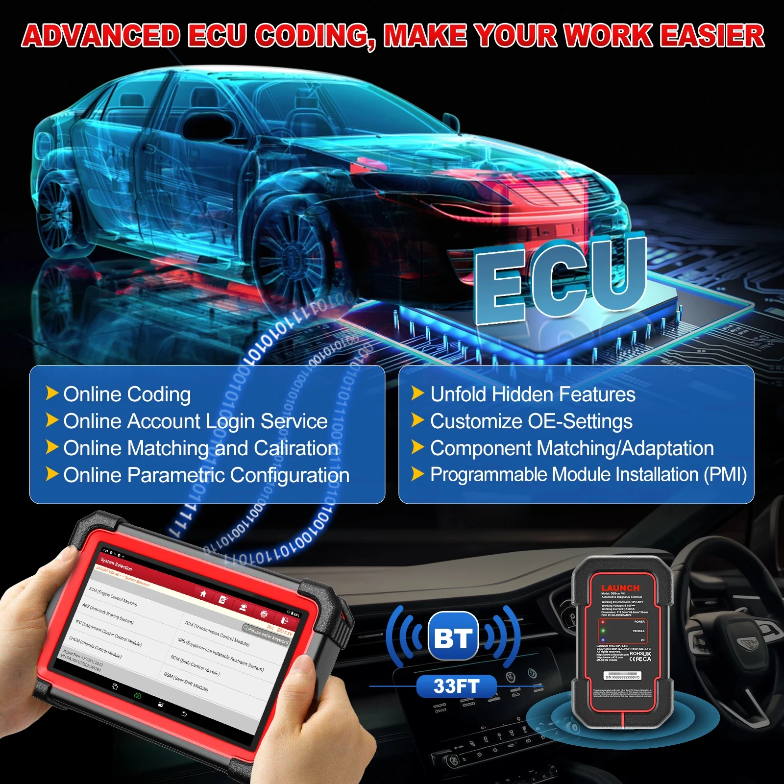 2024 New LAUNCH X431 CRP919E BT Car Diagnostic Tool DBScar VII VCI Auto OBD OBD2 Scanner Active Test ECU Coding CANFD DOIP