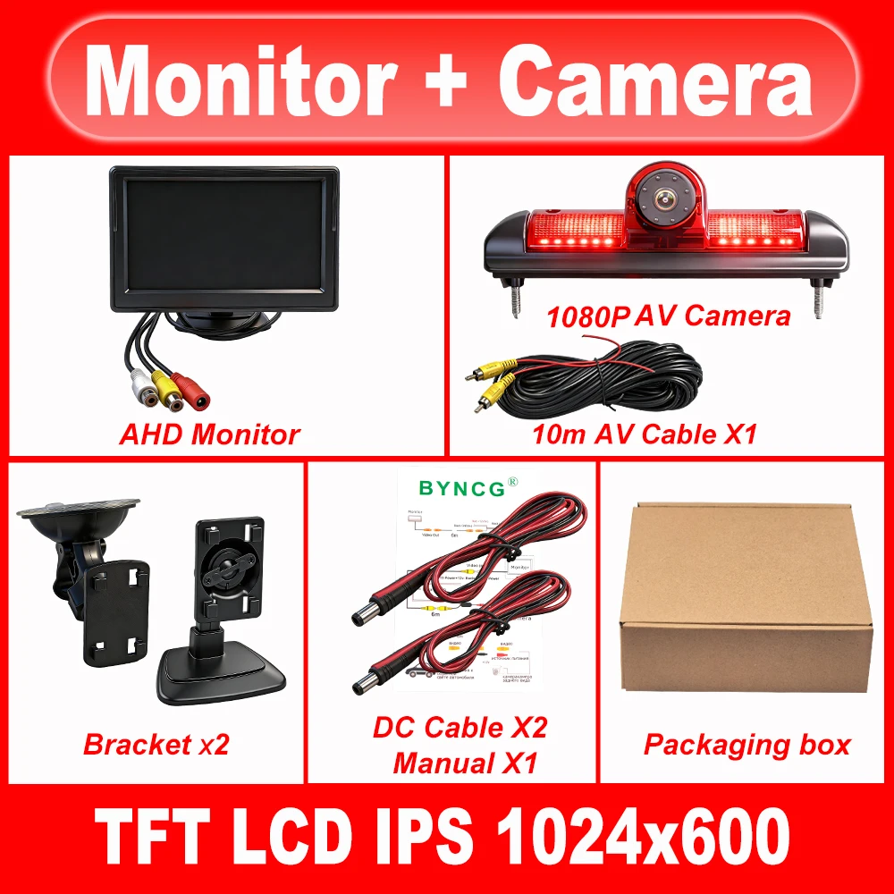 Auto 5 Zoll Monitor AHD TFT 1080P Bremslicht-Rückfahrkamera für Ducato Ram ProMaster Peugeot Boxer Citroen Jumper