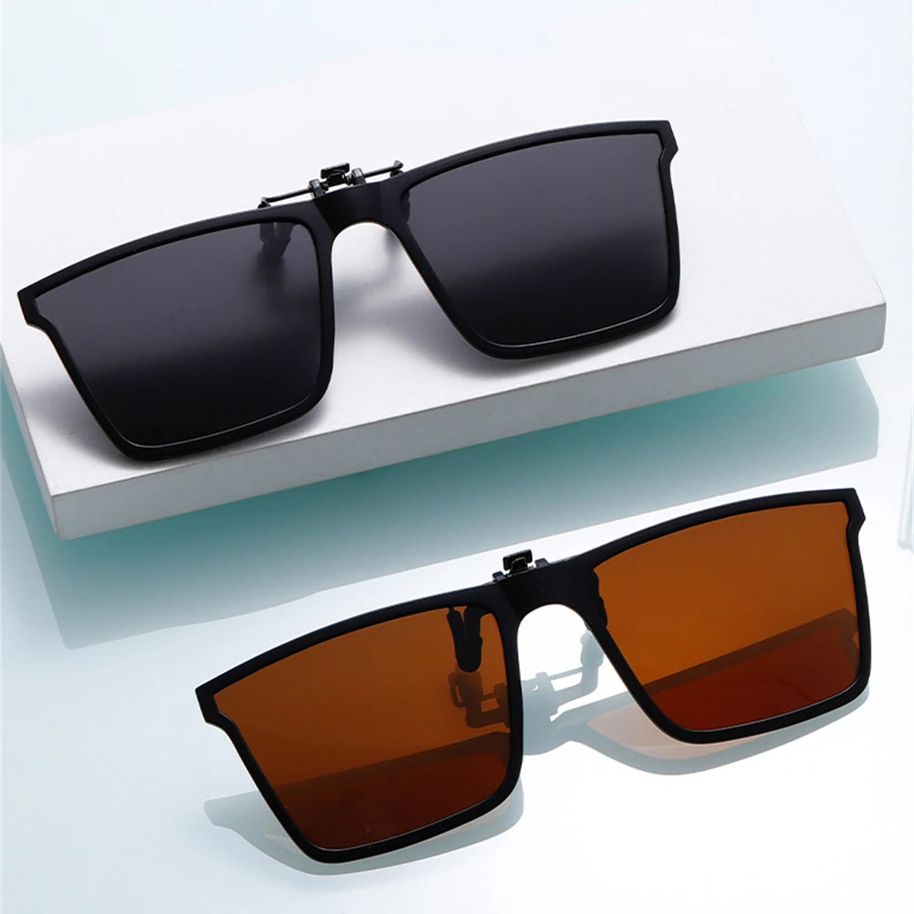 VIVIBEE Quadratische, hochklappbare Sonnenbrille zum Aufstecken, polarisierter Spiegel, blaue Fahrbrille, grau, UV400, photochrome Nachtsicht-Clips – Detail 1