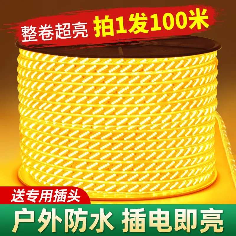 Super Bright LED Light Strip 220V Waterproof Outdoor Atmosphere Lighting Warm White for Living Room Ceiling Project