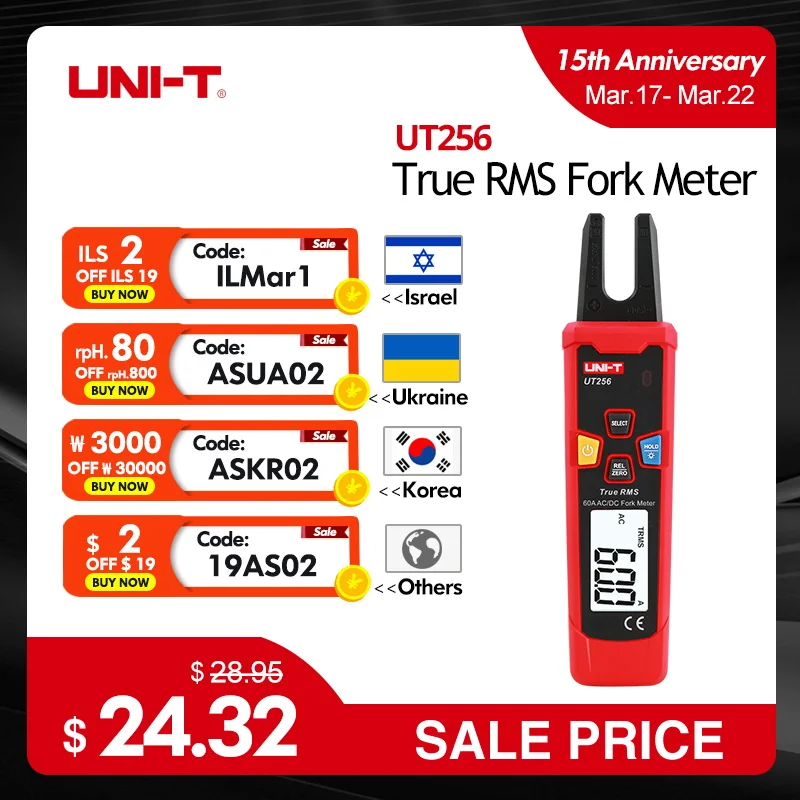 UNI-T 60A AC DC compteur de fourche de courant UT256 True RMS pince ampèremétrique ampèremètre numérique Test NCV