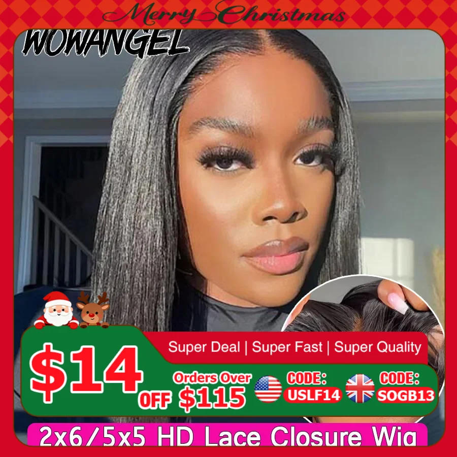 

WOWANGEL 2X6 HD Lace Closure Wigs Deep Part Glueless Wig Ready to Wear 5x5 HD Lace Closure Human Hair Wigs Straight Bob Wigs