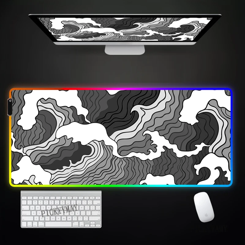 Backlight Gaming Mousepad Line And Wave Desk Rug RGB Gamer Mousepads Mouse Pad LED Non-Slip Rubber Mouse Mats Keyboard Mat