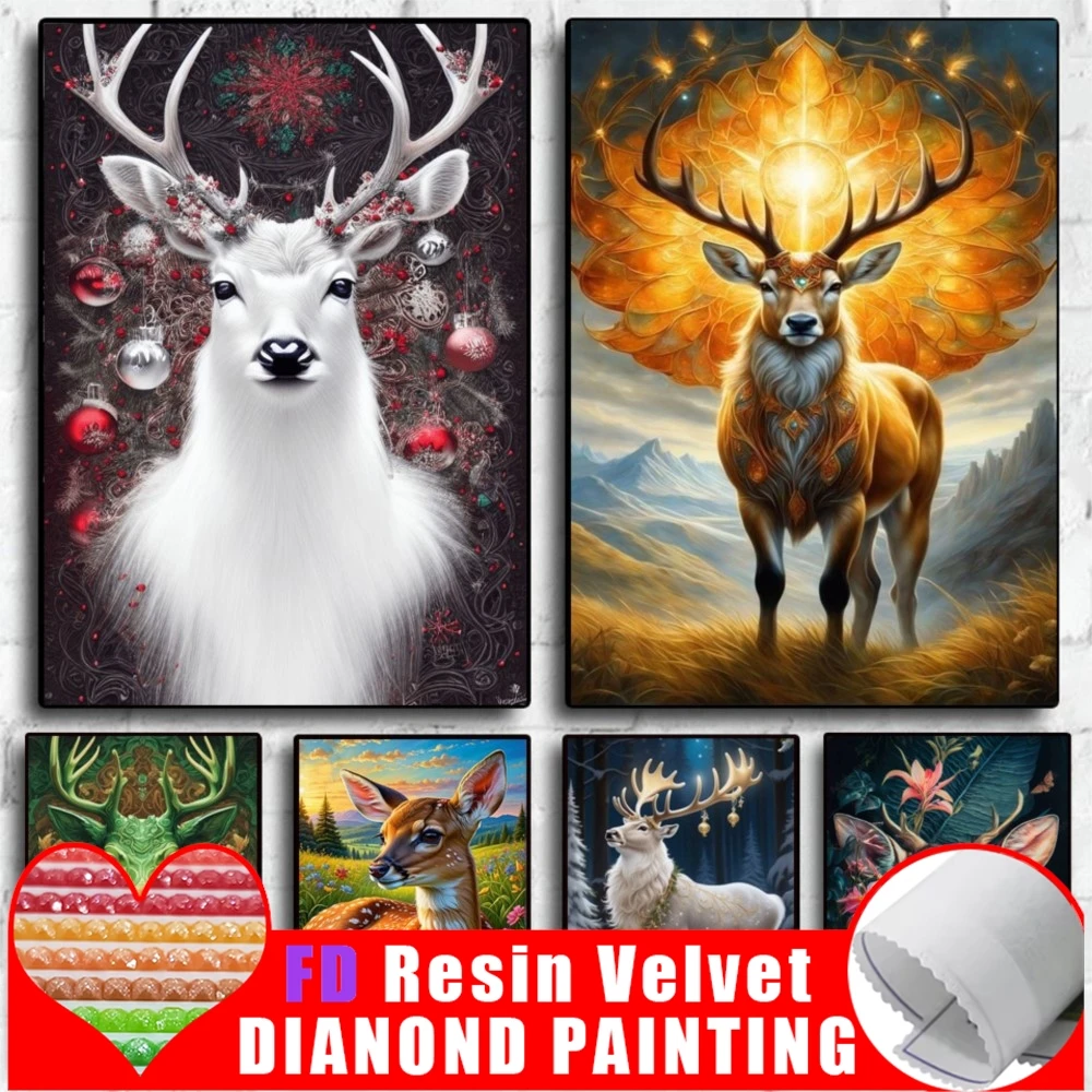 

FD алмазная живопись из смолы, новый комплект, Рождество, белый олень, полная алмазная мозаика, лось, цветы, вышивка, домашний декор, искусство на Хэллоуин