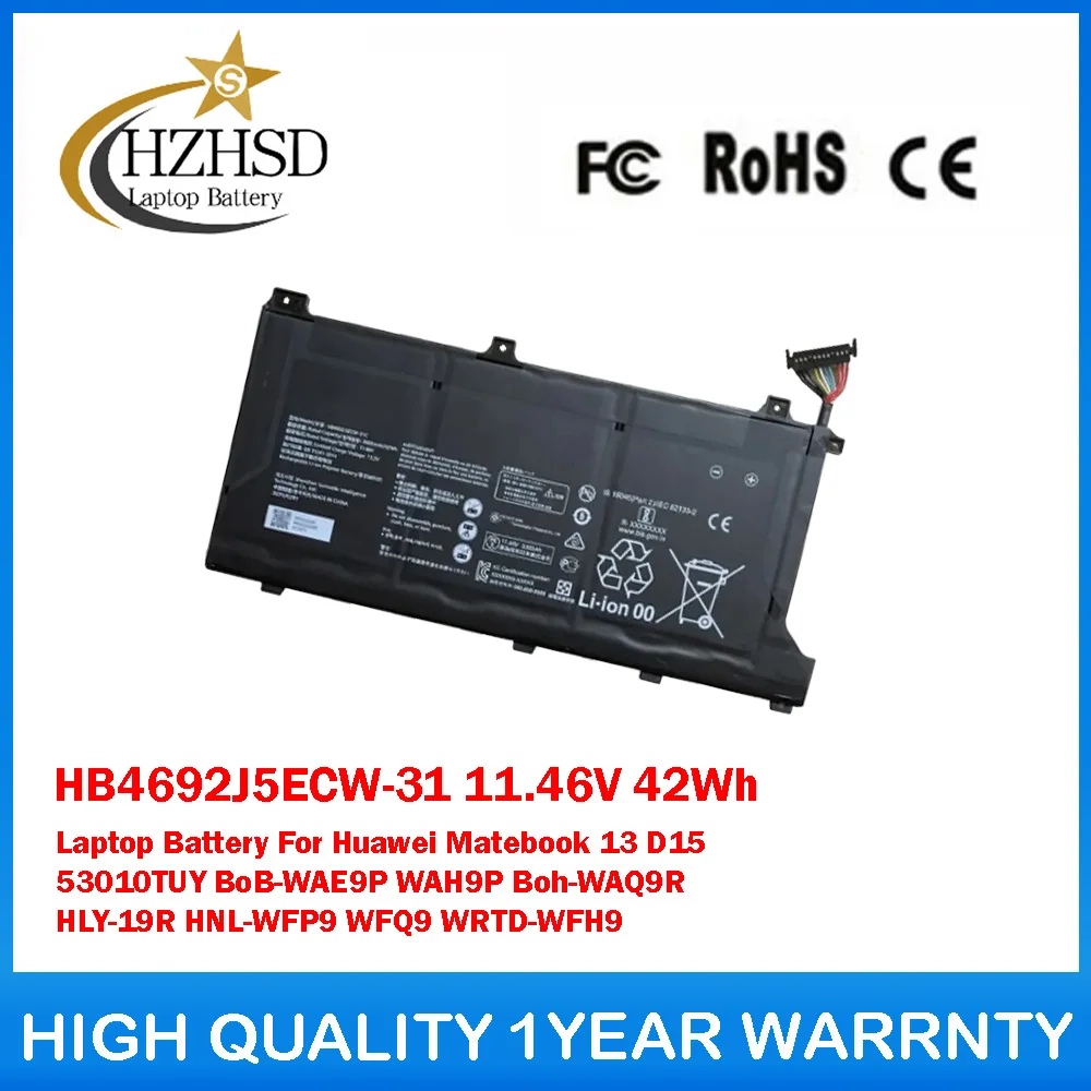 

HB4692J5ECW-31 11.46V 42Wh Laptop Battery For Huawei Matebook 13 D15 53010TUY BoB-WAE9P WAH9P Boh-WAQ9R HLY-19R HNL-WFP9 WFQ9