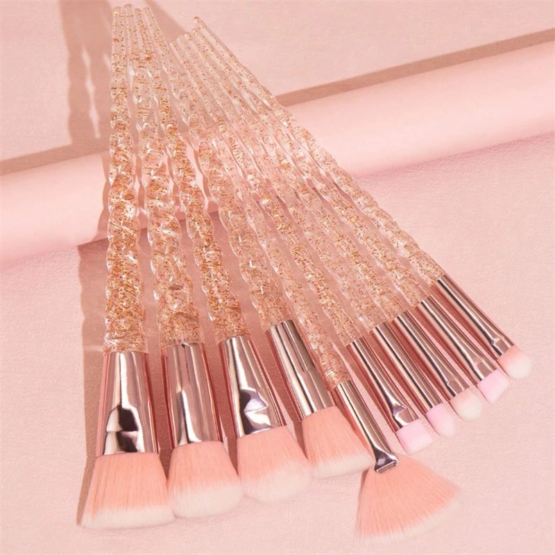 10 pcs/set Brilliant in color crystal clean screw lever hand skin-friendly metal ferrule cosmetic brush set with customized