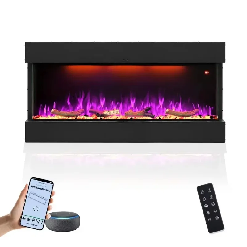 

Smart Control 36-Inch 3 Sided Electric Fireplace Modern LED Built-In Steel Heater English US Insert for Indoor Household