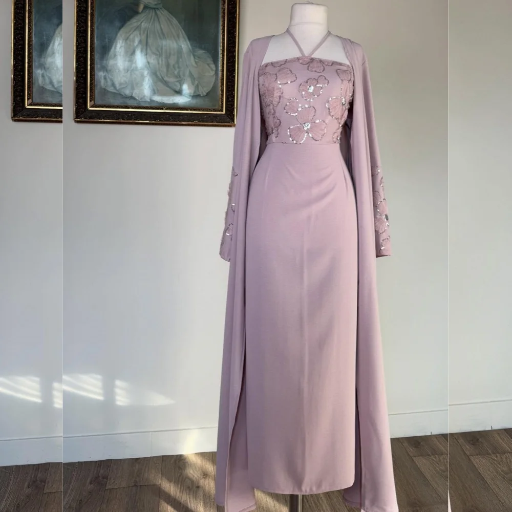 

Индивидуальные повседневные простые джерси с блестками и складками трапециевидной формы с лямкой на шее, длинные платья на заказ, классические ретро-платья