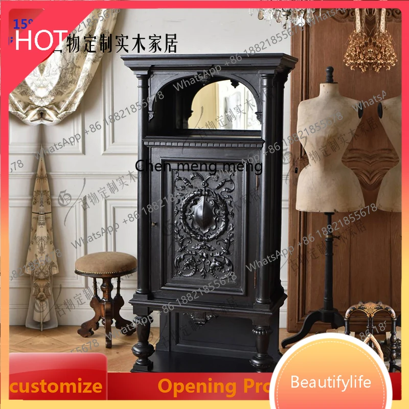 

M26 Входной столик из цельного дерева во французском стиле ретро, черный резной входной столик/шкафчик для хранения можно настроить