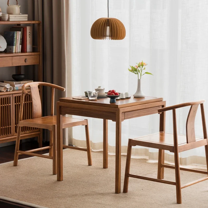 

Balcony tea table and chair combination, household new Chinese-style small rock slab, retractable solid wood square tea table