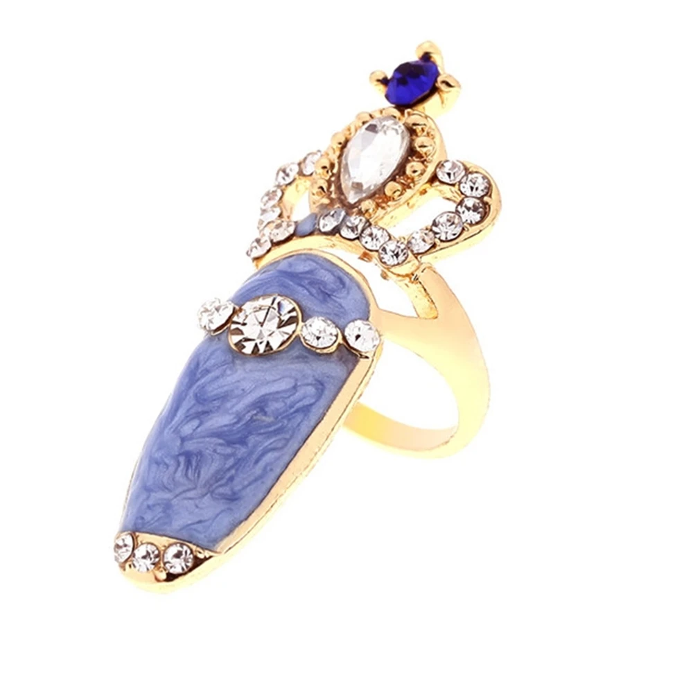 Exquisite Rhinestone Nail Ring Luxury Crown Finger Accessories for Women Fashion Bride Wedding Jewelry Delicate Party Gifts