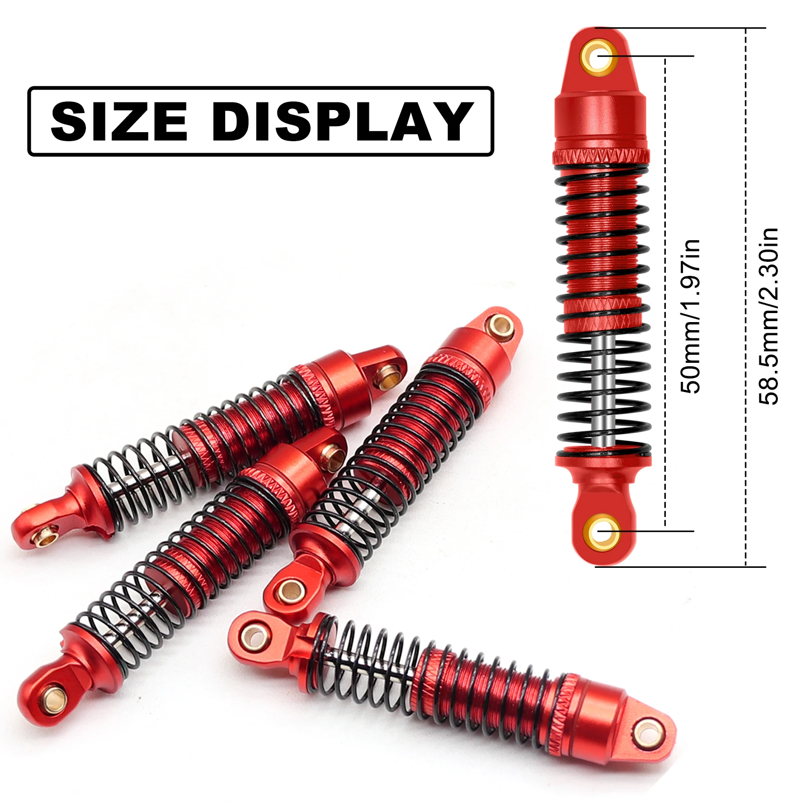 4PCS 50mm Aluminum Alloy Shock Absorber Spring Damper for 1/18 TRX4M Bronco Defender Upgrade Parts Replace #9764