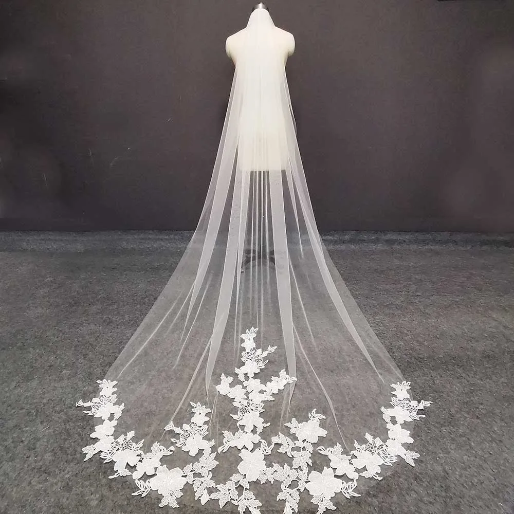 Echte Foto 1 Layer Kathedraal Bruiloft Sluier 3 Meter Lange Ivoy Bridal Veil Met Kam Bruiloft Accessoires Velos De Novia