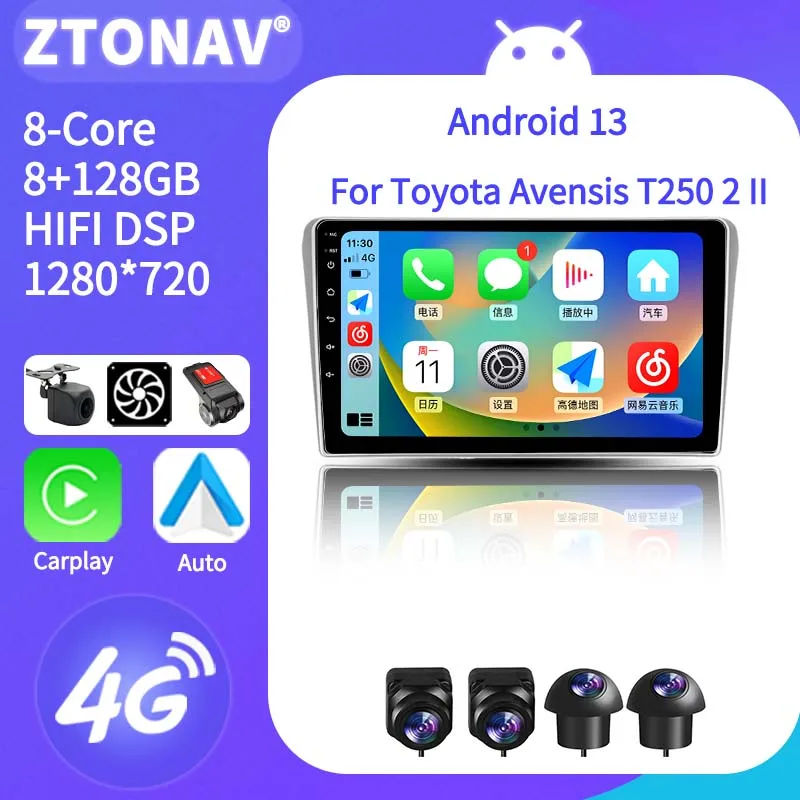 

Carplay Car Stereo For Toyota Avensis T250 2 II 2003 - 2009 Android Radio Player Headunit Carplay Auto Support 360 Camera